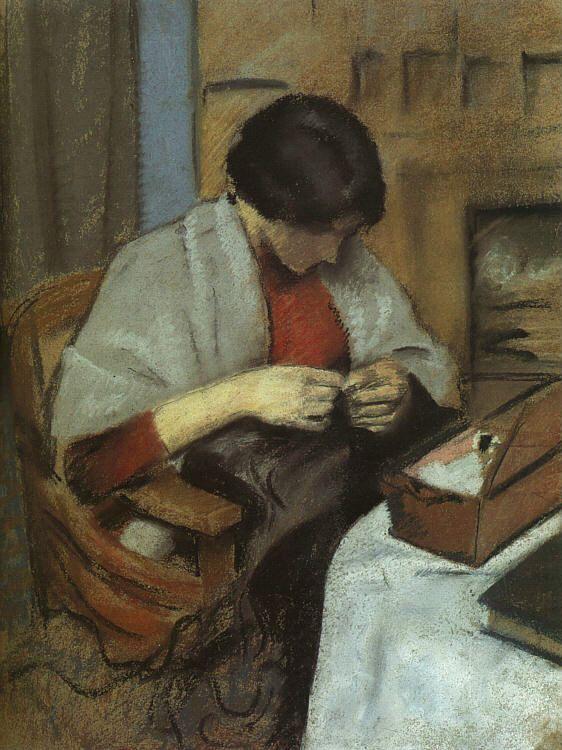 August Macke Elisabeth Gerhardt Sewing oil painting image